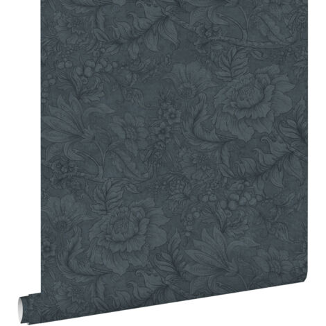 papier peint fleurs bleu foncé  - ESTAhome