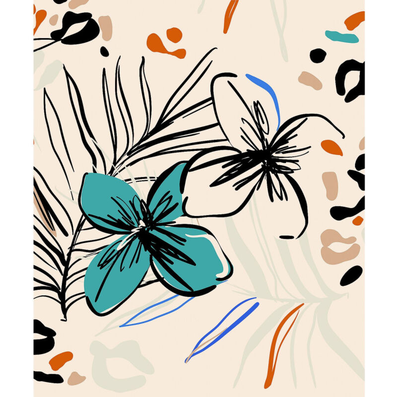 Ag Art - Papier peint fleurs bleues et fougère 225 x 270 cm