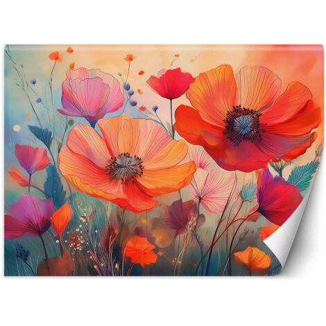 Papier peint Fleurs botaniques Coquelicots Abstraction 350x245