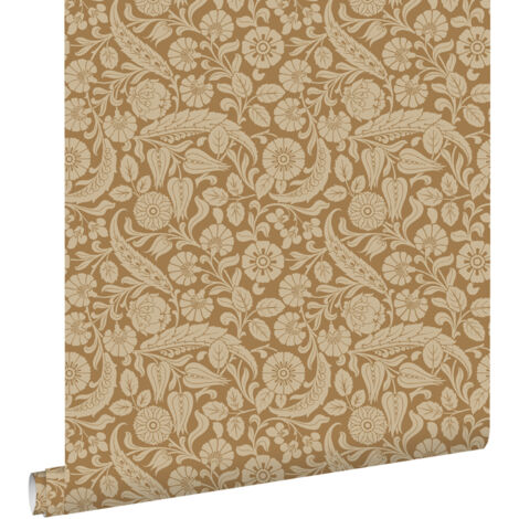 papier peint fleurs brun rouille - ESTAhome