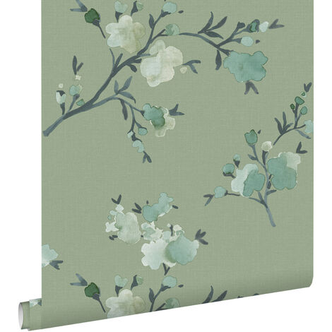 papier peint fleurs de cerisier vert  - ESTAhome