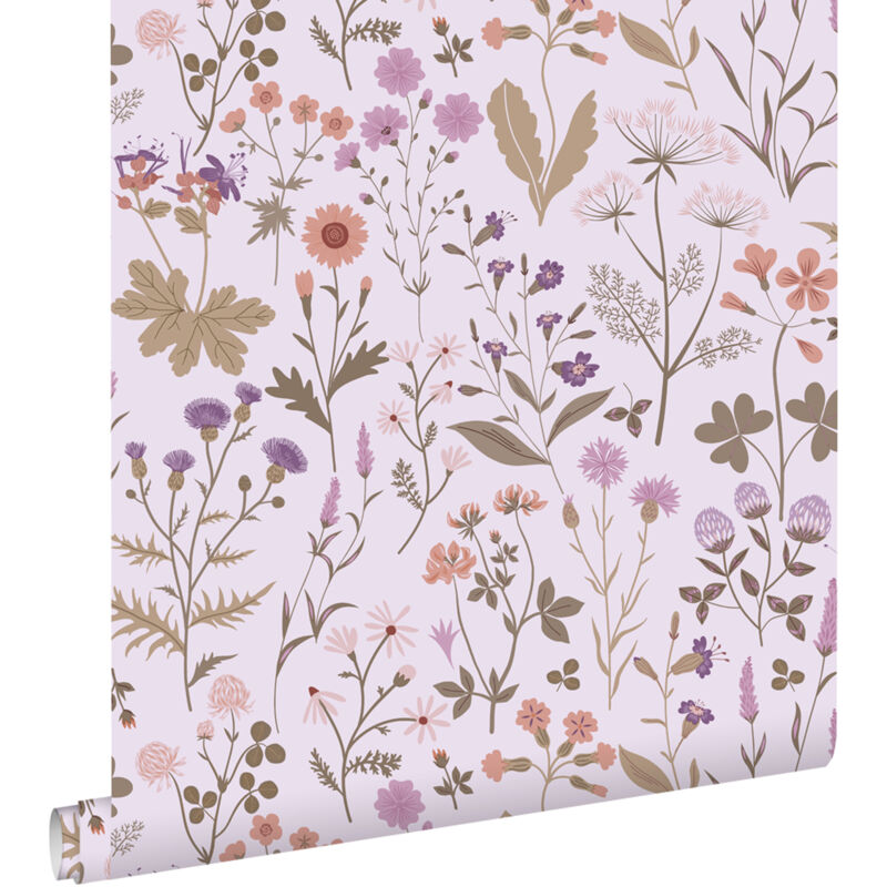 Papier peint fleurs des champs violet Estahome
