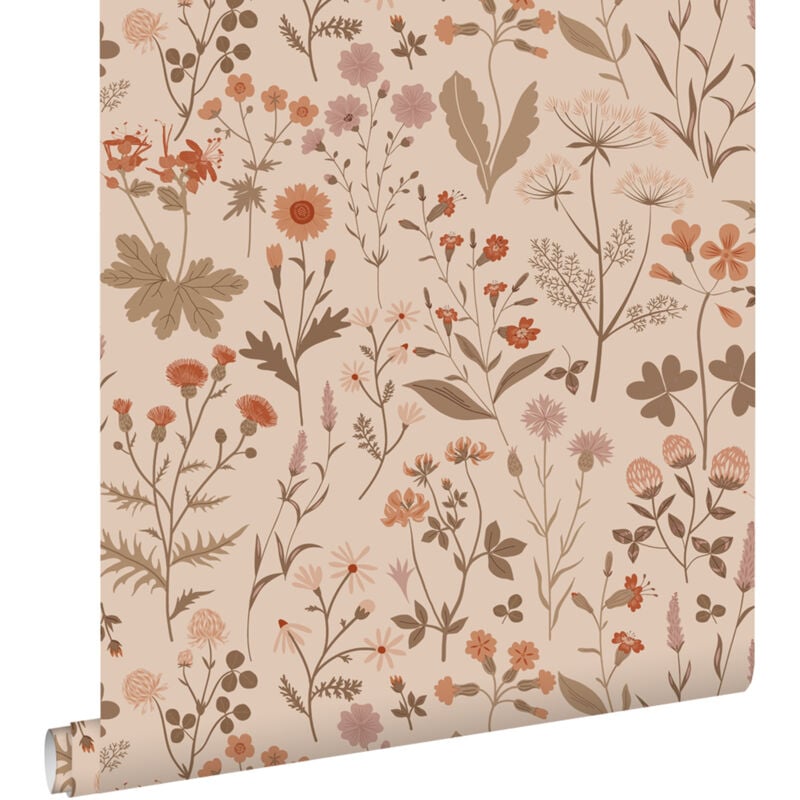 Estahome - papier peint fleurs des champs rose terracotta