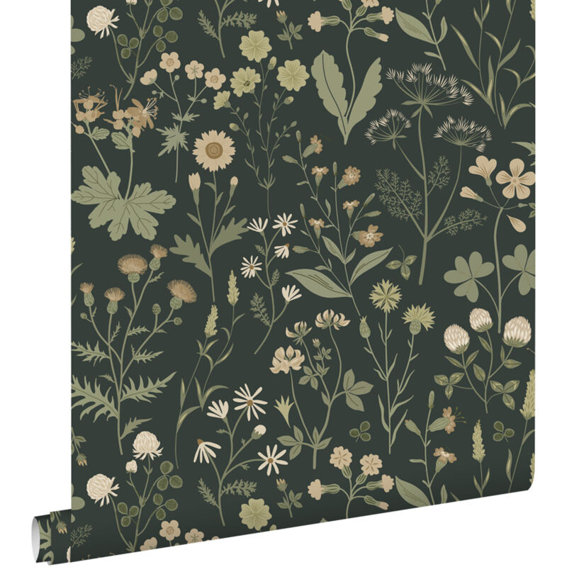 Papier peint fleurs des champs vert foncé Estahome