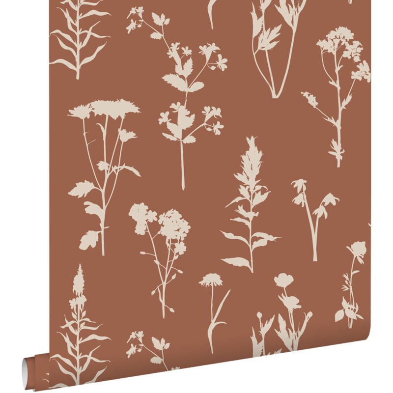 Papier peint fleurs des champs terracotta Estahome