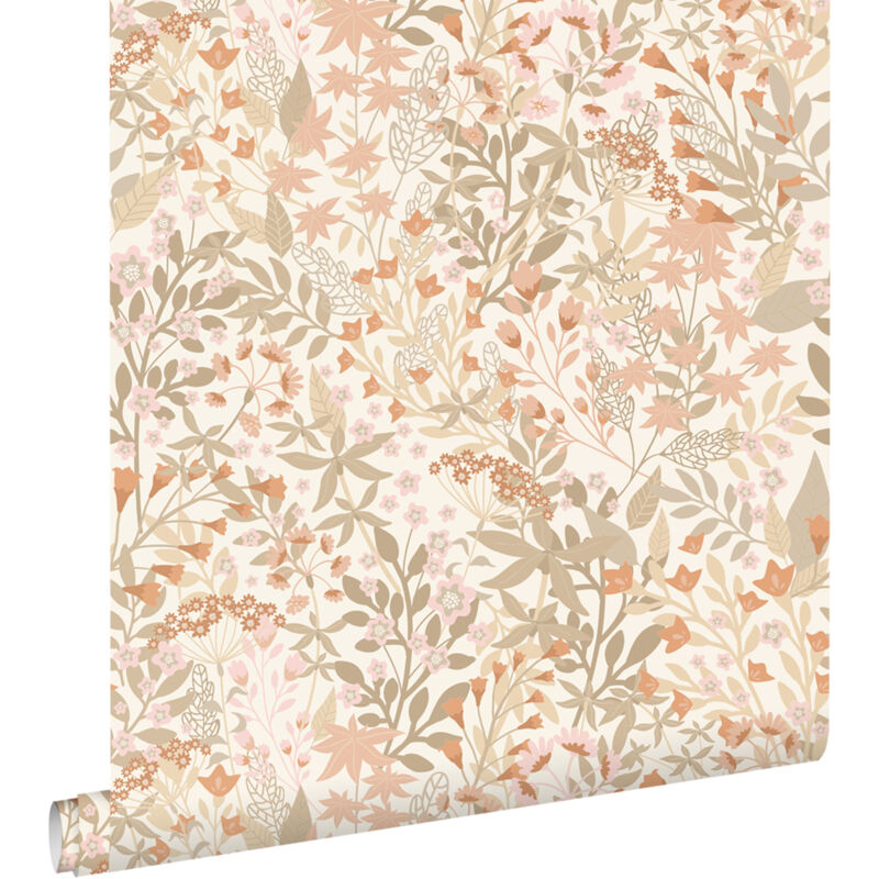 Papier peint fleurs des champs terracotta et vert grisé Estahome