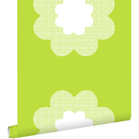 papier peint fleurs en dentelle vert citron  - ESTAhome