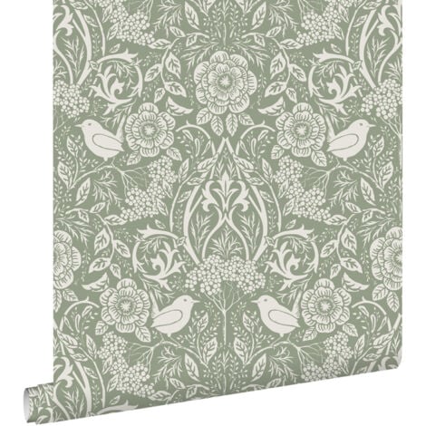 Papier peint fleurs et oiseaux de style art nouveau - 0.53 x 10.05 m de ESTAhome