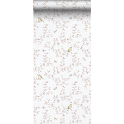papier peint fleurs et oiseaux rose clair et blanc - Sanders & Sanders