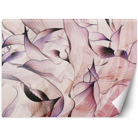 Papier peint Fleurs Feuilles Violet Rose Effet 3D 450x315