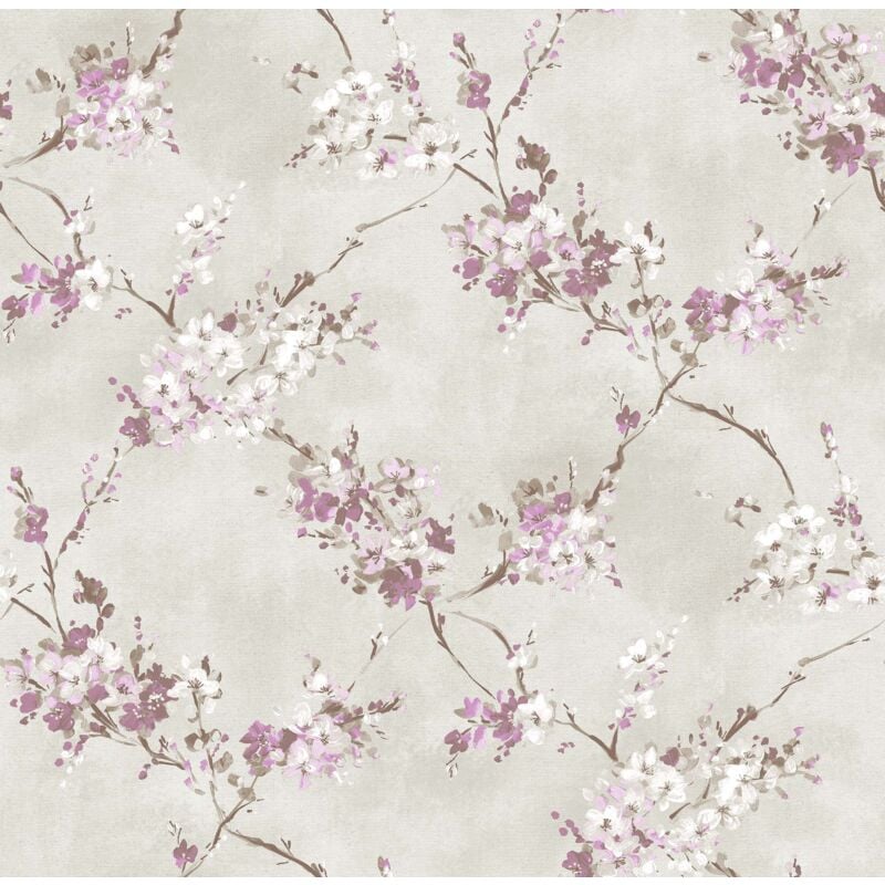 Papier peint fleurs lilas violet et beige chaud Sanders&sanders