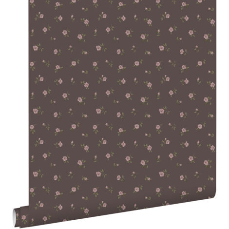 papier peint fleurs intage marron et rose - ESTAhome