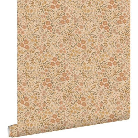 papier peint fleurs jaune ocre - ESTAhome