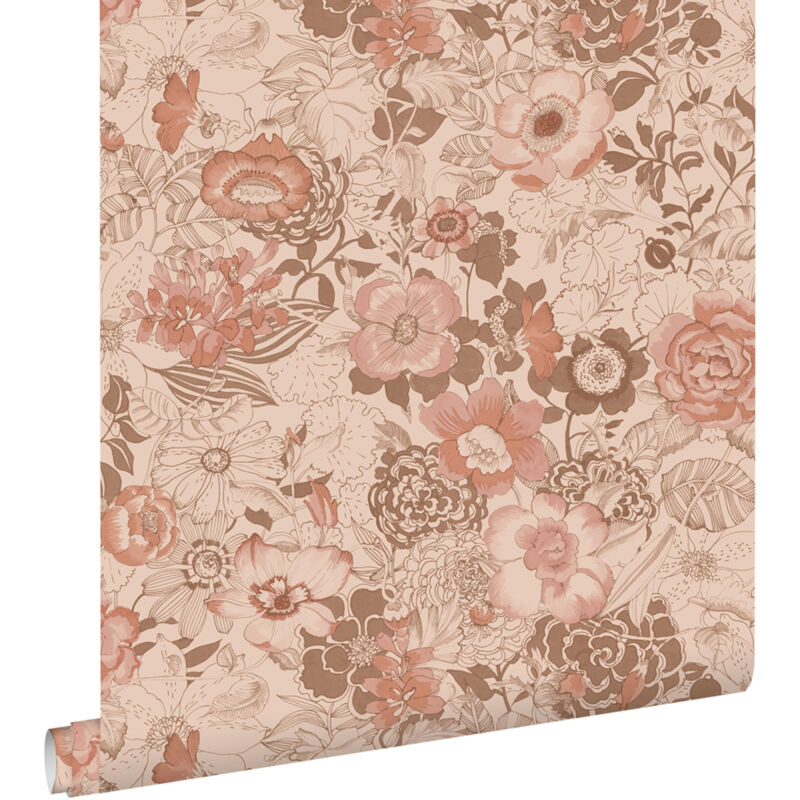 Papier peint fleurs vintage rose terracotta Estahome
