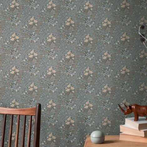 papier peint fleurs , marron et blanc - Livingwalls