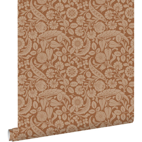 papier peint fleurs marron terracotta - ESTAhome