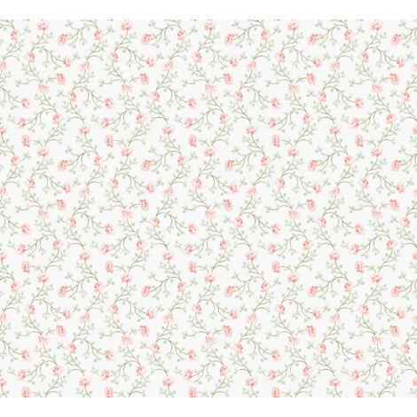 papier peint fleurs rose clair, blanc et vert  - Sanders & Sanders