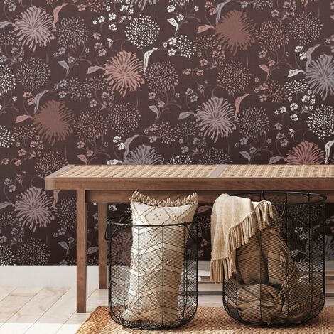 papier peint fleurs rouge, lilas violet, blanc et rose - Livingwalls