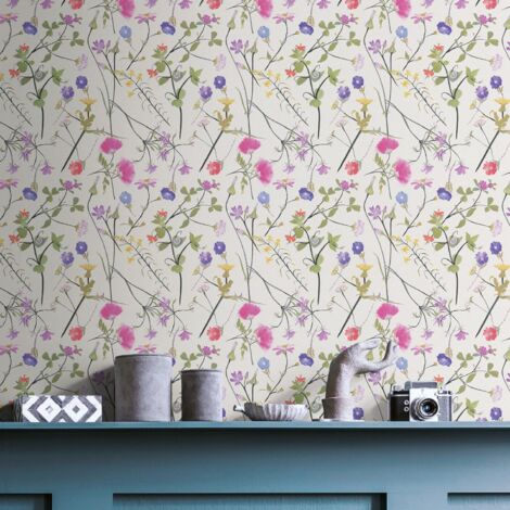 Papier peint fleurs stylisées colorées Tapisserie fleurs Fleuri vintage Papier peint intissé embossé Idéal pour chambre