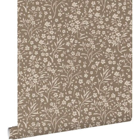 papier peint fleurs taupe  - ESTAhome