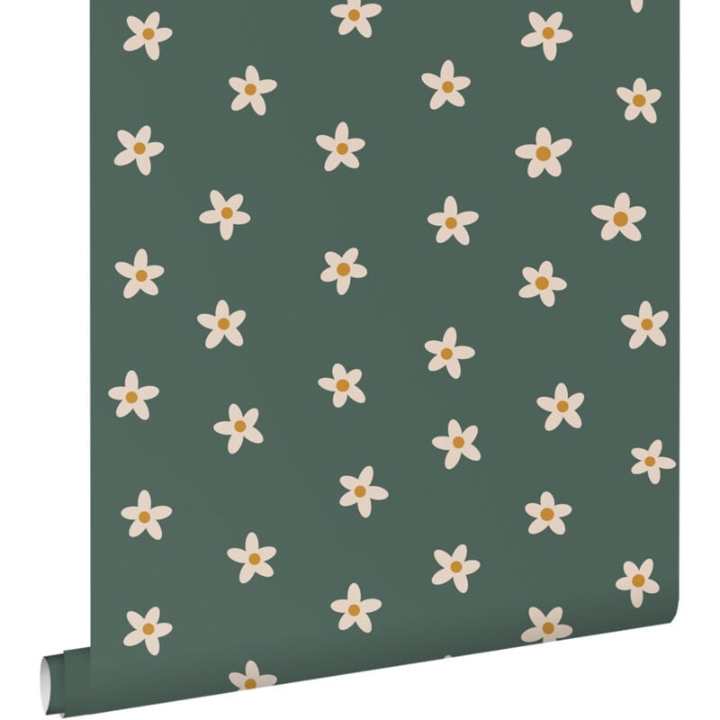 Papier peint marguerites vert foncé Estahome