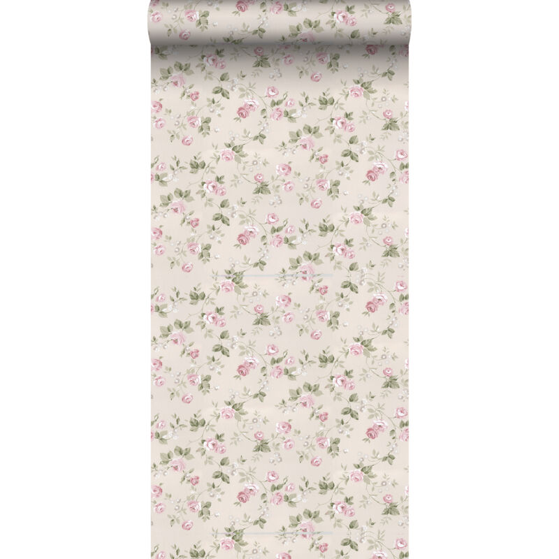Papier peint fleurs beige et vieux rose Sanders&sanders