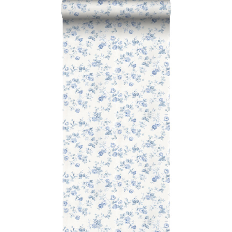 Papier peint fleurs bleu et blanc cassé Sanders&sanders
