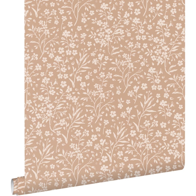 Papier peint fleurs rose terracotta Estahome