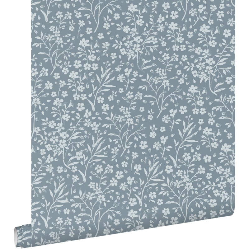 Papier peint fleurs bleu gris Estahome