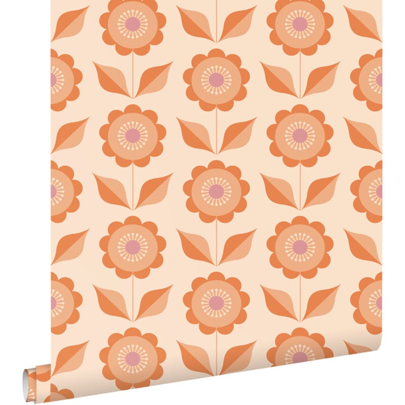 Papier peint fleurs orange Estahome