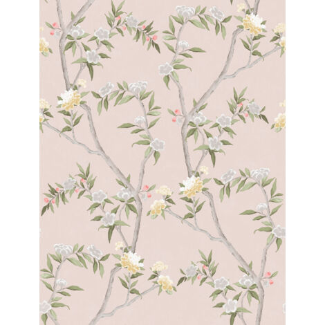 papier peint fleurs vieux rose et vert grisé  - Sanders & Sanders