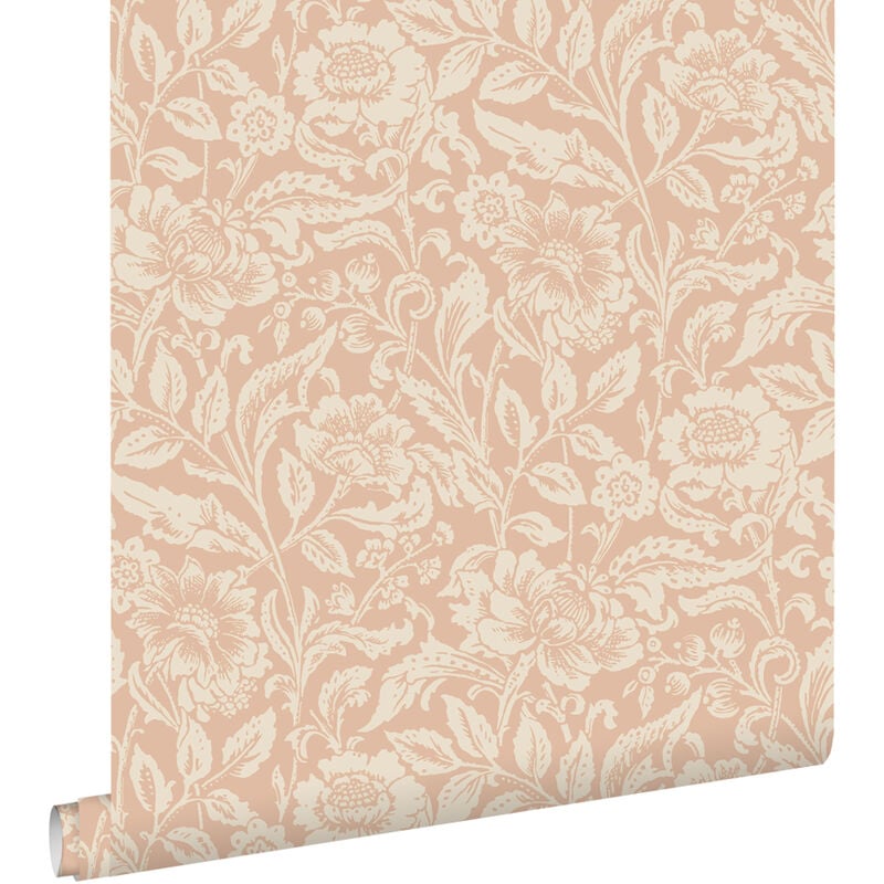 Papier peint fleurs vintage rose terracotta Estahome