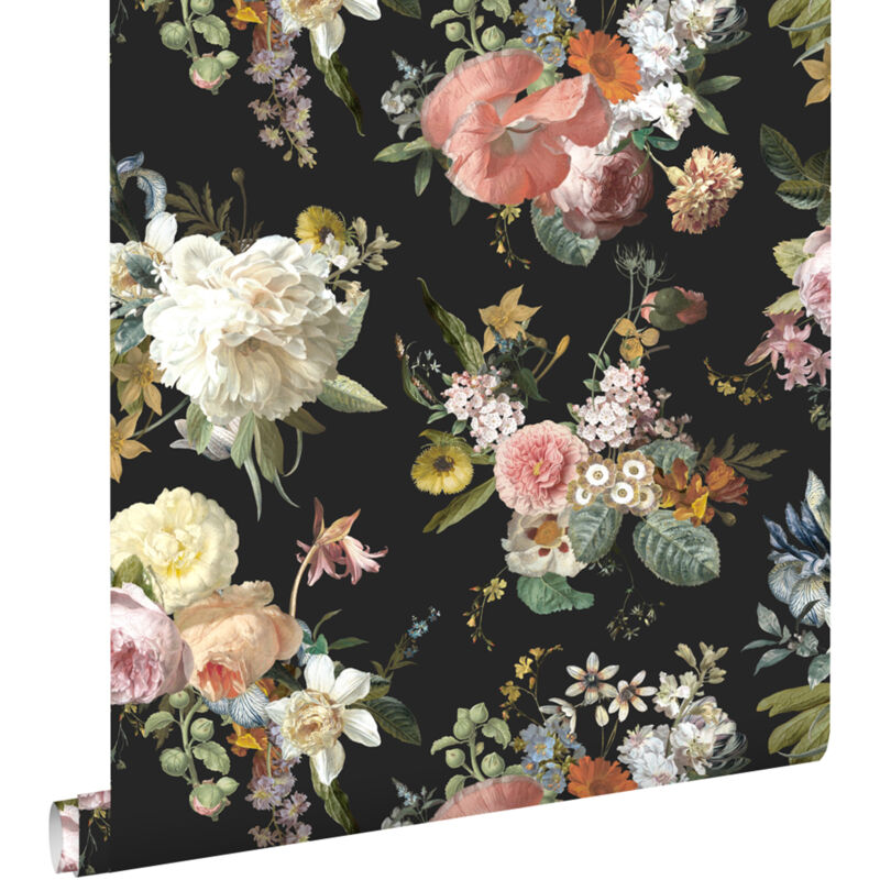 Estahome - papier peint fleurs vintage noir