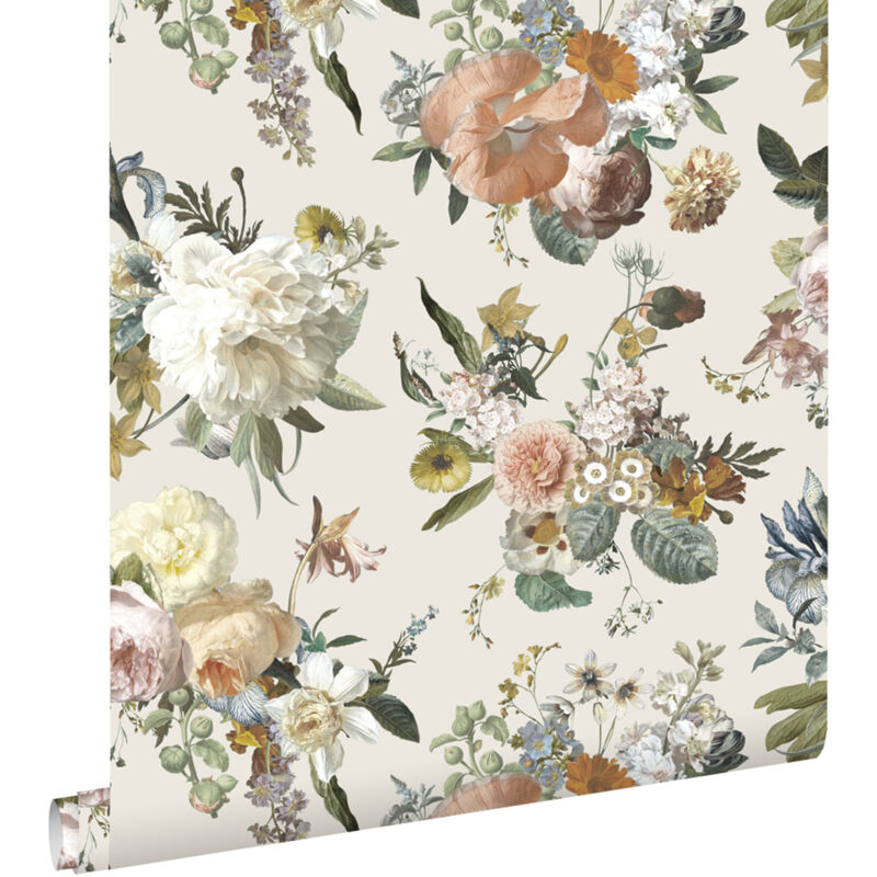 Papier peint fleurs vintage beige Estahome