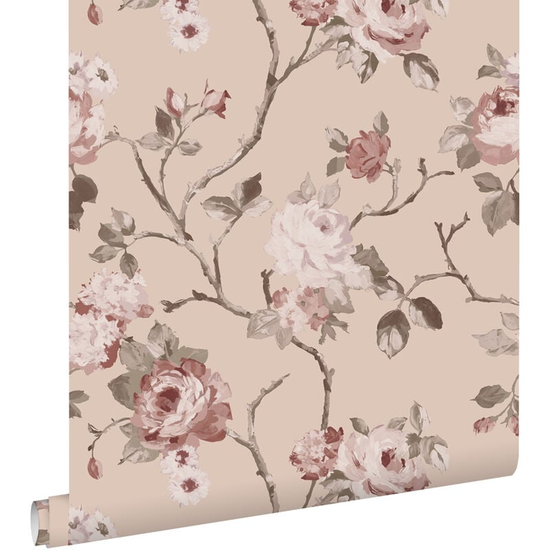 Papier peint fleurs vintage rose Estahome