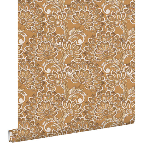 papier peint fleurs vintage marron - ESTAhome