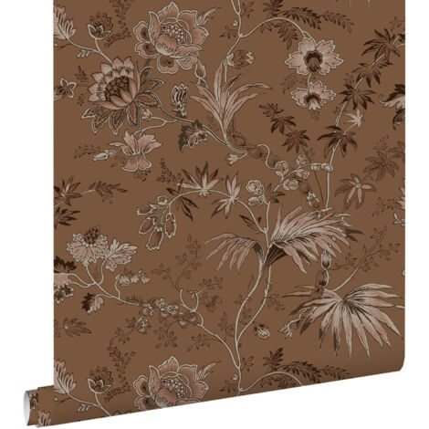 papier peint fleurs vintage marron terracotta - ESTAhome