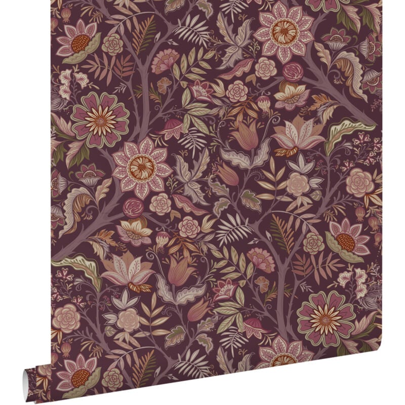 Papier peint fleurs vintage violet aubergine Estahome