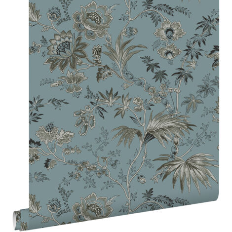 papier peint fleurs vintage vintage bleu  - ESTAhome