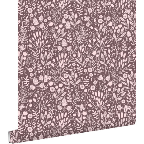 papier peint fleurs violet aubergine  - ESTAhome