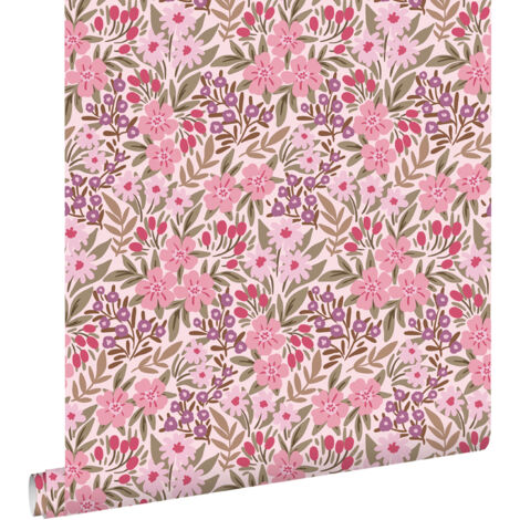 papier peint fleurs violet et rose  - ESTAhome