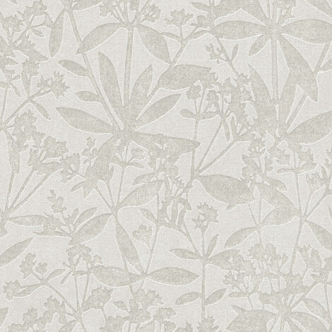 Papier peint floral à fleurs gris argent Tapisserie à feuillage style botanique Papier peint végétal tendance idéal pour couloir