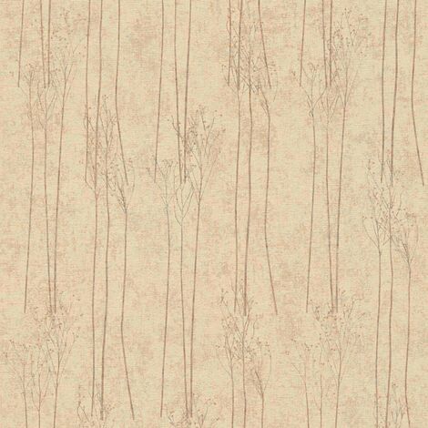 Papier peint floral beige brun Tapisserie à motifs d'herbes en fleurs Papier peint nature style scandinave idéal pour couloir