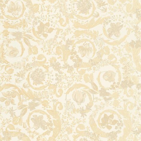 Papier peint floral beige et crème Tapisserie intissée baroque fleurie Papier peint embossé facile à appliquer idéal couloir