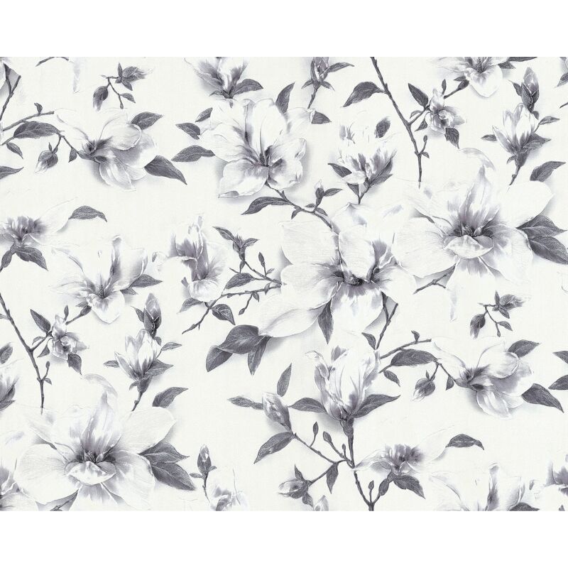 Edem - Papier peint floral 9080-20 Papier peint intissé gaufré avec des ornements floraux satiné blanc gris argent 10,65 m2