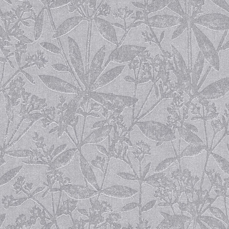 Papier peint floral gris à fleurs Tapisserie à feuillage style botanique Papier peint végétal tendance idéal pour chambre
