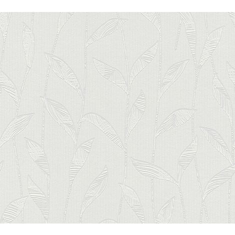 Papier peint floral intissé blanc Tapisserie tendance à feuilles 10,05 x 0,53 m Papier peint style botanique à peindre idéal pour chambre