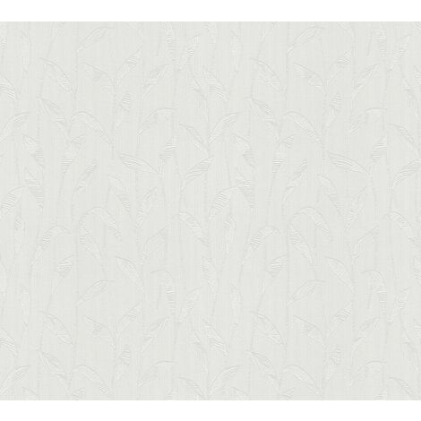 Papier peint floral intissé blanc Tapisserie tendance à feuilles 25 x 1,06 m Papier peint style botanique à peindre idéal pour cuisine