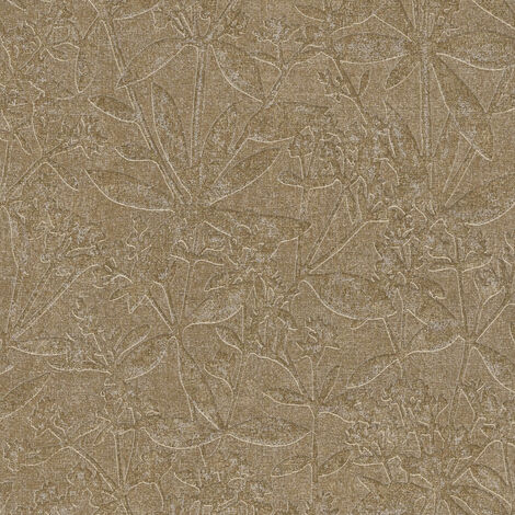 Papier peint floral marron à fleurs Tapisserie à feuillage style botanique Papier peint végétal tendance idéal pour salon