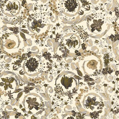 Papier peint floral marron et beige Tapisserie intissée baroque fleurie Papier peint embossé facile à appliquer idéal salon